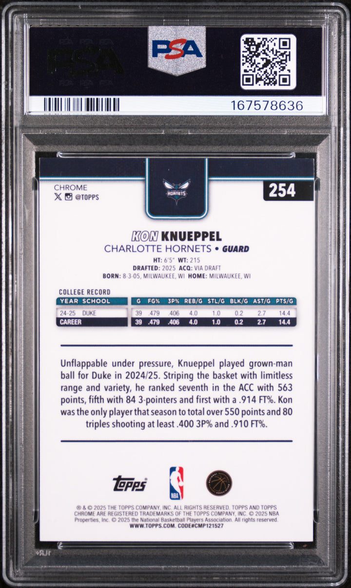 Back of Kon Knueppel 2025 Topps Chrome 