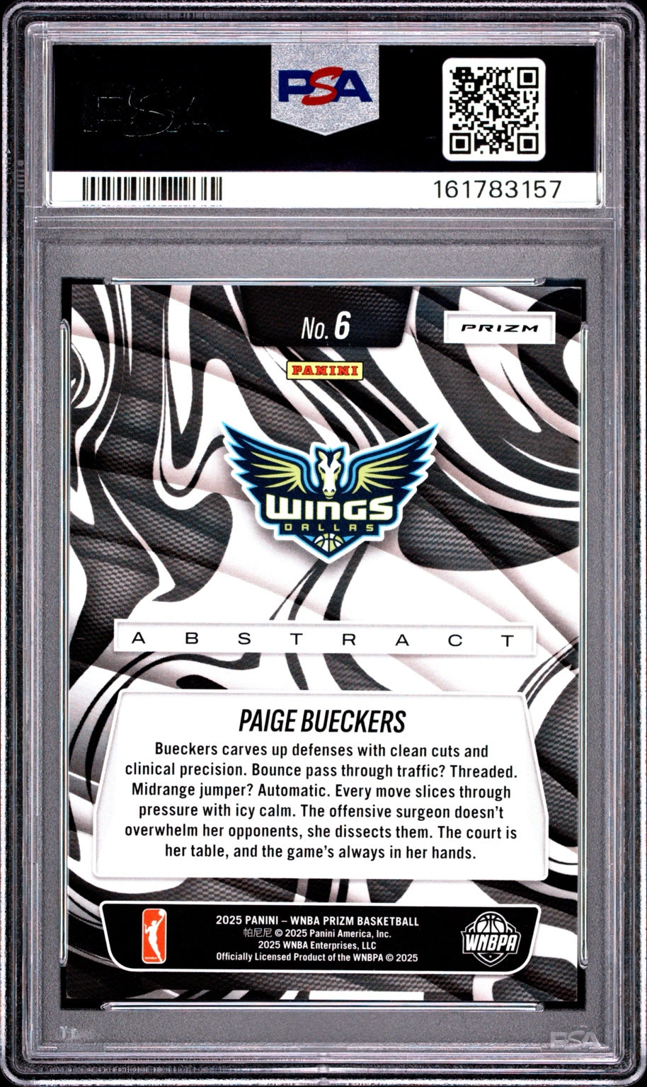 Back of Paige Bueckers 2025 Panini Prizm WNBA 