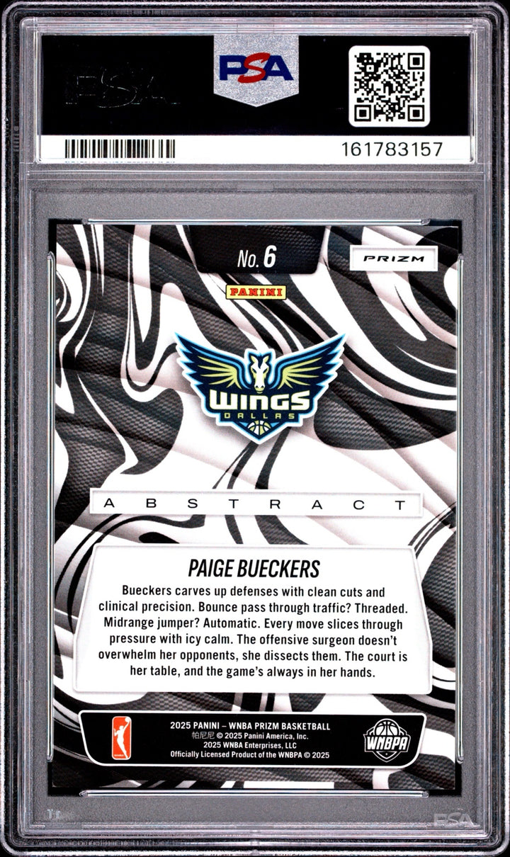 Back of Paige Bueckers 2025 Panini Prizm WNBA 